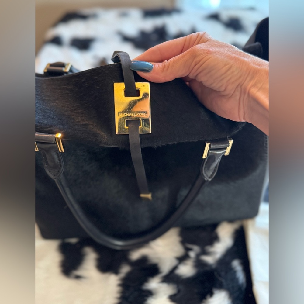 Michael Kors Black large Calf-hair Tote with Gold Accents - Picture 3 of 10